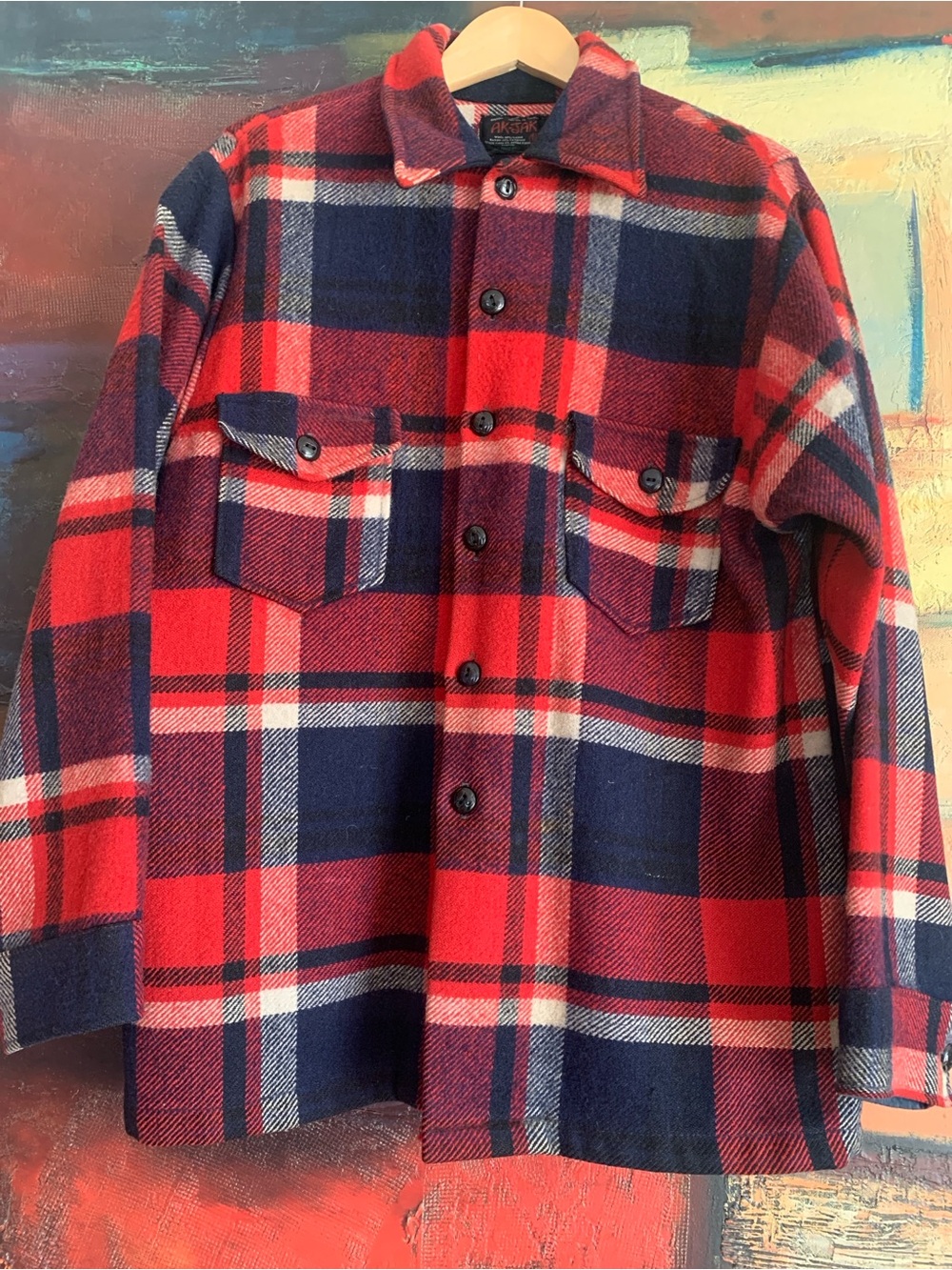 70’s Men’s Plaid Wool Barn Coat/Shacket with Caped Back, Sz M